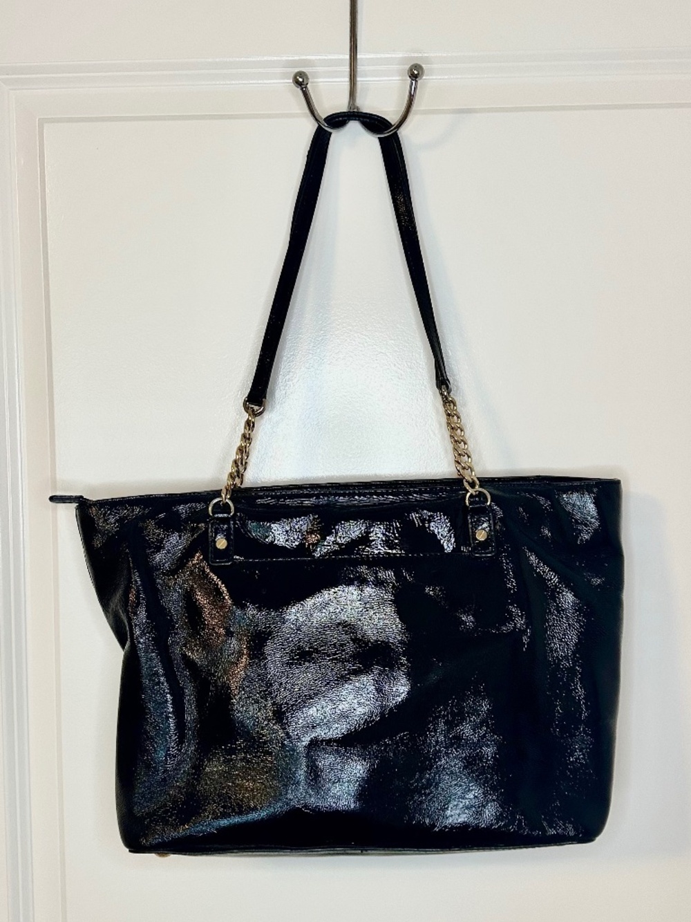 Michael Kors Black Patent Leather Jet Set Tote Bag